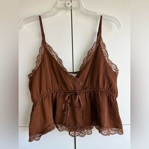 American Eagle Women’s Brown Lace Trim Camisole Top Size L